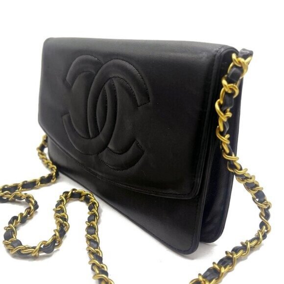 CHANEL CC Classic Timeless Lambskin Flap Wallet with Chain Purse Black Crossbody - Picture 4 of 16